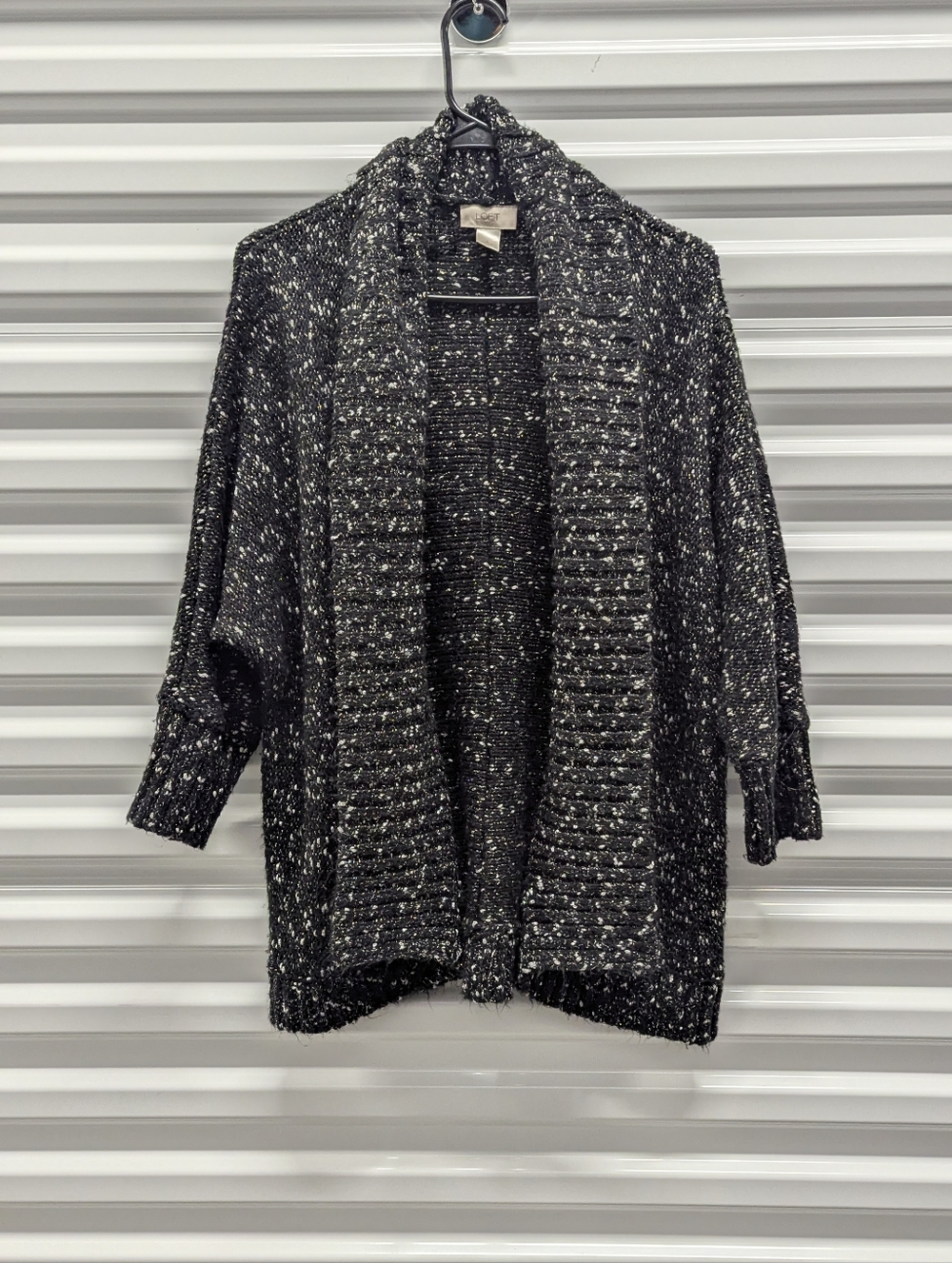 LOFT‎ Black & White Speckled Open-Front Cardigan Minimalist Normcore Large Boho